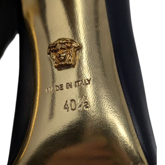 Versace Rare 2013 Western Cowboy Boots Black Leather Gold Studded Heels 40.5 - Picture 10 of 13